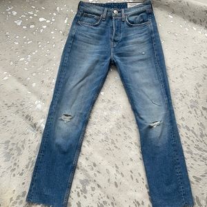 Rag & Bone unfinished straight leg mid-wash jeans